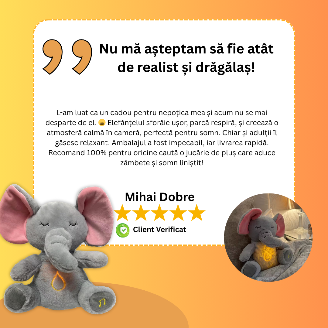 SleepyElefant – Jucăria Pufoasă care Respira ca un Bebe 😴