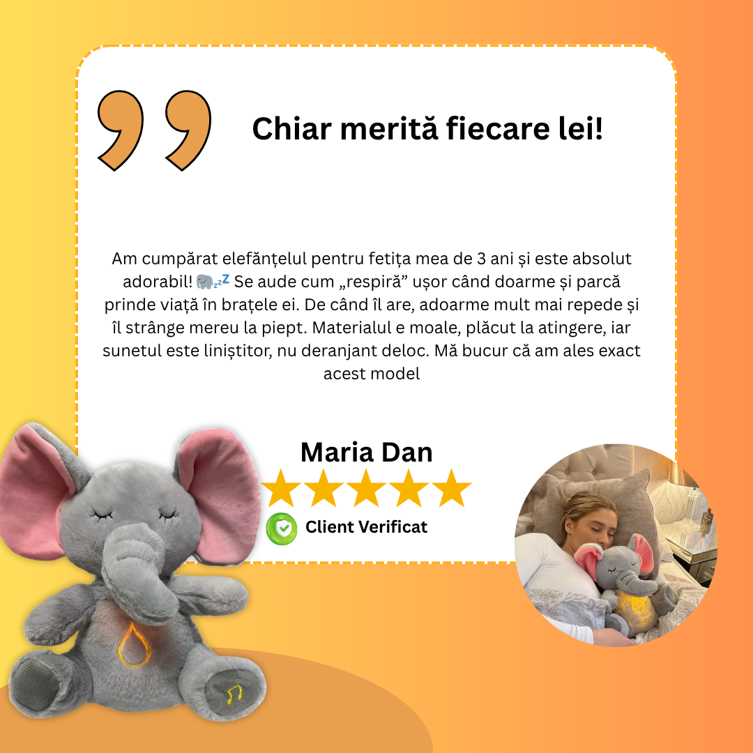 SleepyElefant – Jucăria Pufoasă care Respira ca un Bebe 😴